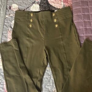 High-Waist Olive Button-Front Women's Leggings
